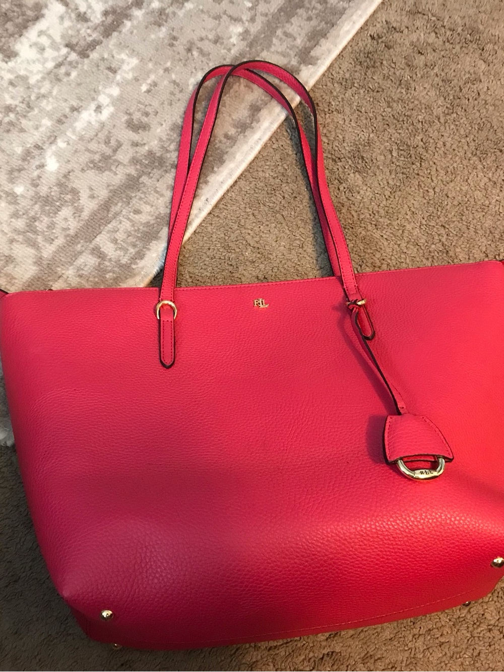Lauren Ralph Lauren Medium Red Leather “Bennington” Tote Bag
